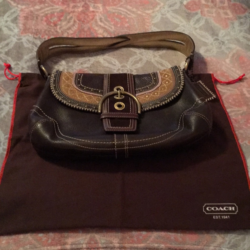 Vintage Leather Coach Patchwork Shoulder Bag RARE